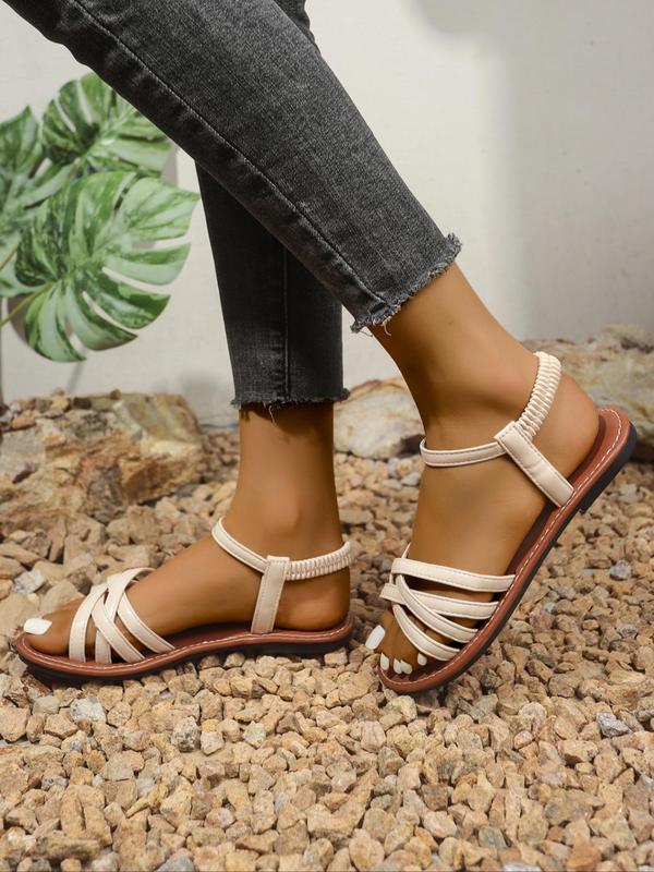 Women's Fashionable Plain Color Crossed Band Flat Sandals, Casual Versatile Slingback Sandals for Summer, All-match Lightweight Beach Sandals for Women, Walking Shoes 0