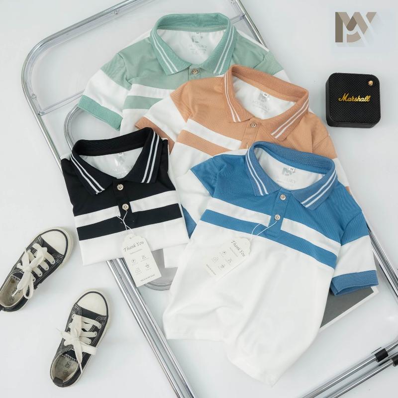Combo 3 áo thun Polo cho bé trai phối màu V cổ chuẩn form giá rẻ siêu đẹp, chất liệu Poly Cotton Cá Sấu co giãn 4 chiều