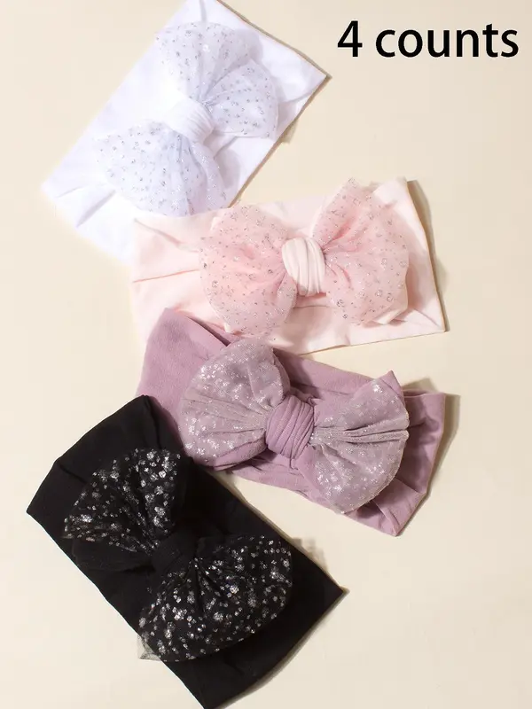 Cute Bow Decor Baby Hair Band, Soft Nylon Mesh Hair Band for Baby Girls & Boys, Fashion Hair Accessories for Infant Toddler Kids 0