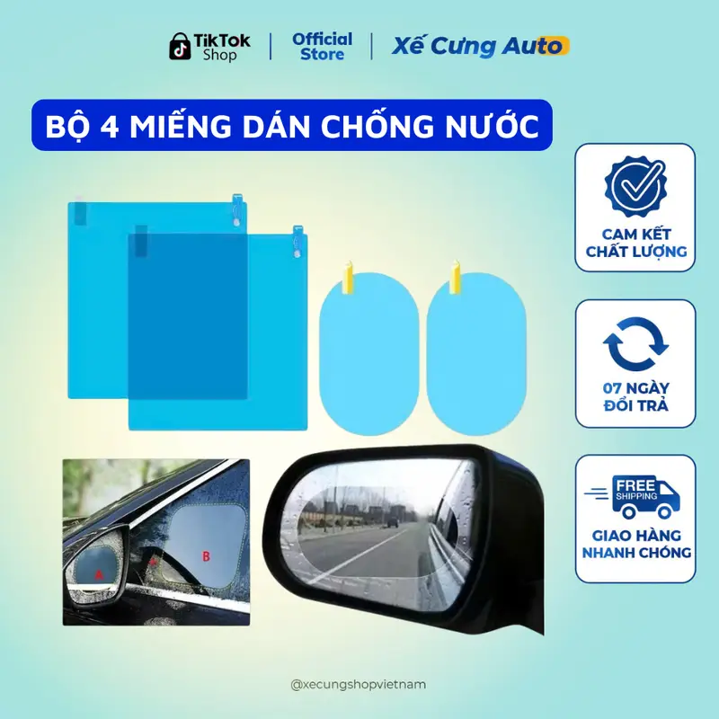 Bộ dán chống nước gương kính ô tô, miếng dán chống bám nước gương chiếu hậu nano tiện dụng 0