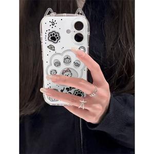 Transparent Cat Ears Hollow Cat Paw Case for Apple 16/15/14/13 Pro Max Phone Case 12/11
