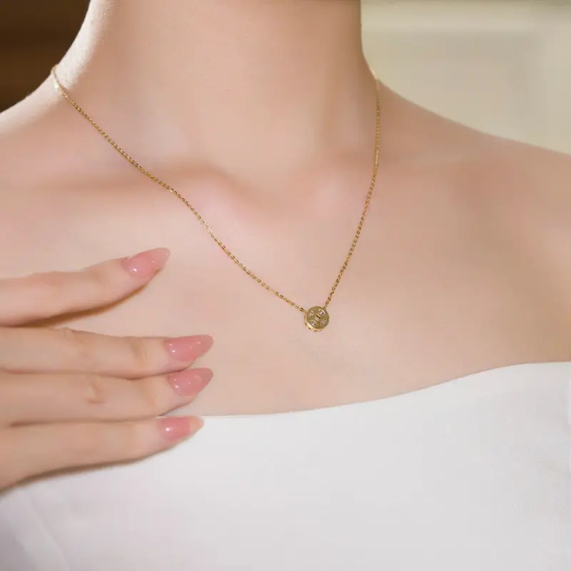 HuyThanhJewelry PTB388 Bộ trang sức Dây Chuyền & Bông Tai Vàng 14k Lộc Phát Lộc 4