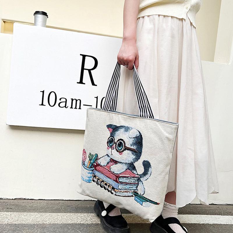 Túi vải tote thêu thổ cẩm có khóa kéo cỡ lớn đựng đồ đi làm đi học size 45cm 8