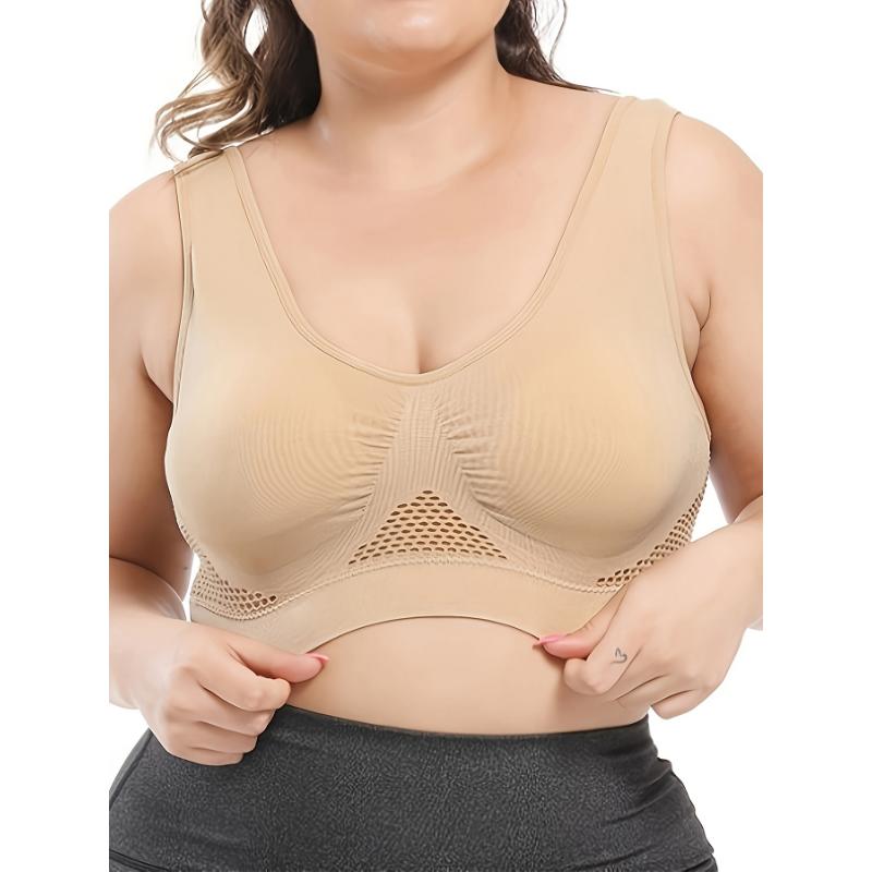 Large Size Seamless Sports Bra for Women - Purple, Breathable Mesh with Removable Pads, Comfortable and Fitted Vest Style, Breathable High Elasticity Fitness Running Wireless Hollow Mesh Yoga Underwear, Suitable for Fitness, Work, 2