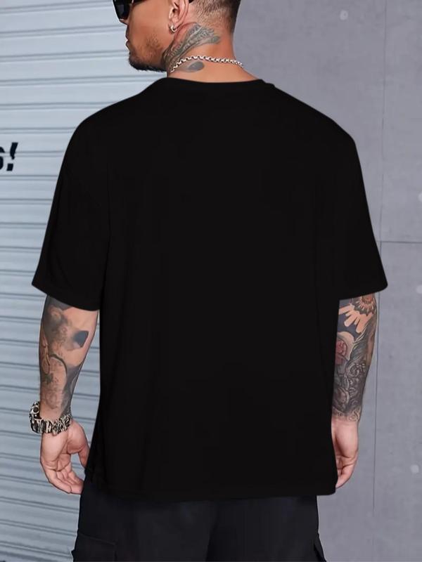 Men's Plus Size Slogan Graphic Round Neck Tee, Fashion Casual T-shirt for Daily Outdoor Wear, Casual Men's Clothes for Summer 1