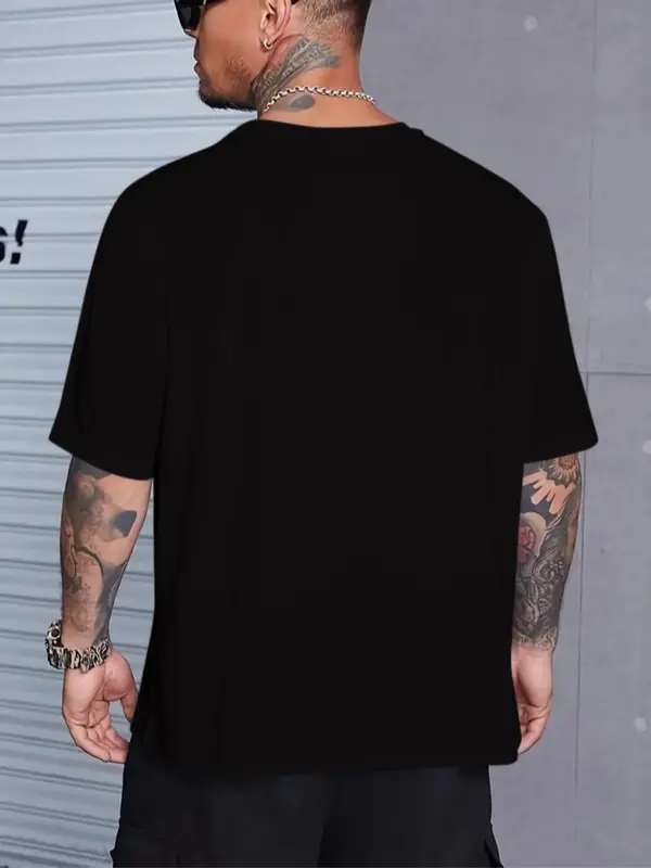 Men's Plus Size Slogan Graphic Round Neck Tee, Fashion Casual T-shirt for Daily Outdoor Wear, Casual Men's Clothes for Summer 1