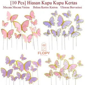 FLOPY [10 Pcs] Hiasan Kupu Kupu Kertas Biru & Pink Bahan Karton Berkualitas Cocok Untuk Dekorasi Pernikahan, Hampers Buket Wisuda& Cake