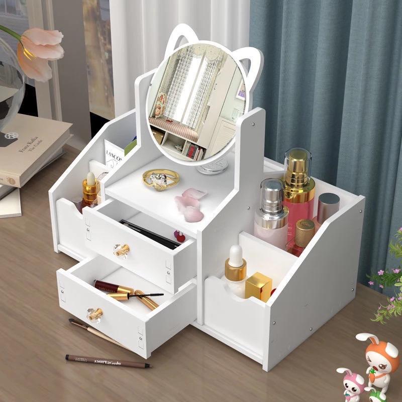 Tủ Để Đồ Trang Điểm Mini Kệ Đựng Mỹ Phẩm Mini Có Gương Tai Mèo Hộp Mỹ Phẩm Thiết Kế Tiện Lợi. Ảnh Thật Ở Cuối Kitchen