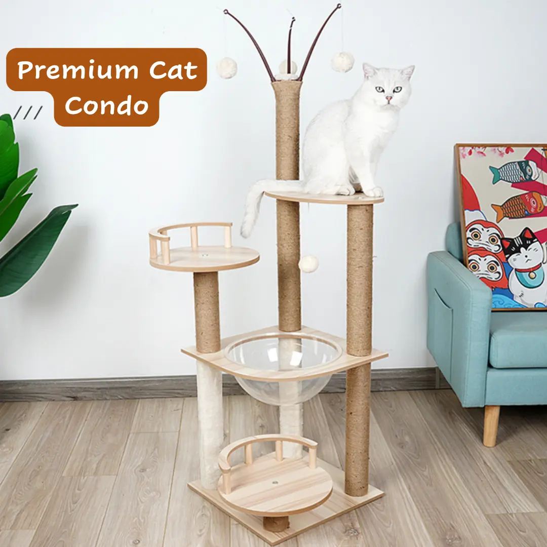 Cat Tree Condo Premium Large House Wood Condo Bed Scratcher Scratching Posts Tower Hammock Rumah Mainan Tidur Kucing WH7