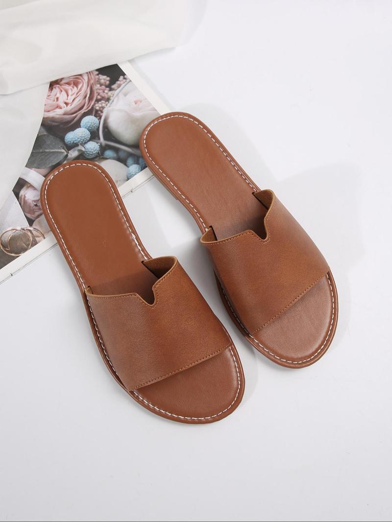 Product Introduction of Women's Simple Plain Top Bar Design Slippers, Casual Comfortable Home Slippers, All-match Non-slip Slippers for Indoor & Outdoor Wear 16
