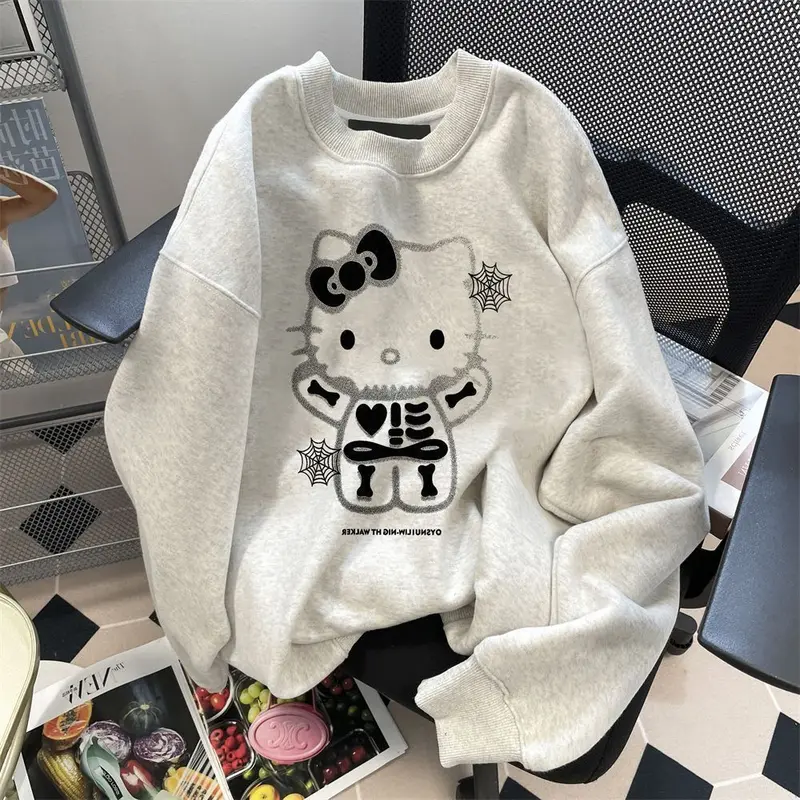 Áo Len Hello Kitty, Ngọt Ngào Và Ngầu, Cổ Tròn, Dành Cho Nam Và Nữ, Phong Cách Đầu Thu, Thiết Kế Nhện Dễ Thương, Dáng Rộng Vừa Vặn, Áo Phong Cách Instagram, Không Có Mũ Trùm Đầu, Năm 2024 4