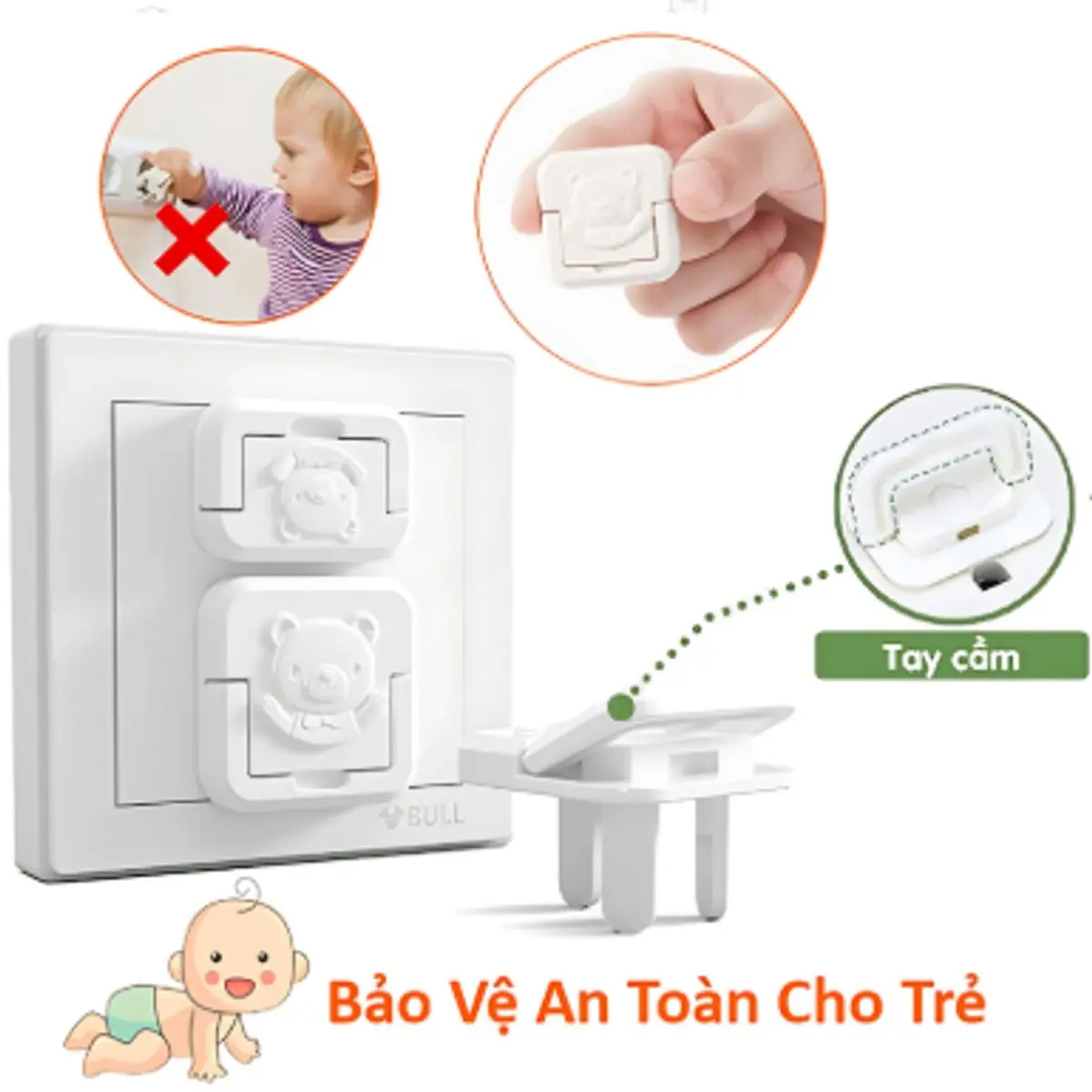 Bịt Ổ Điện Cao Cấp Chống Giật 2 Chân 3 Chân, Nút Bịt Ổ Điện An Toàn Cho Bé Có Tay Cầm Nhỏ Gọn Chắc Chắn