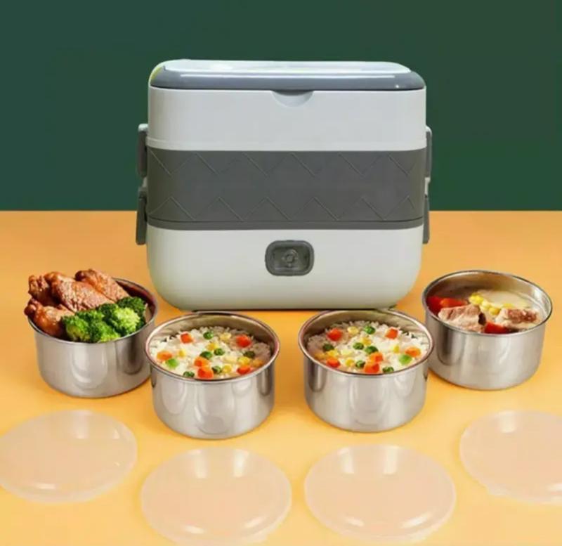 >KÈM ĐŨA MUỖNG< - Hộp cơm Cắm Điện văn phòng 2 tầng 4 bát inox 201 Hâm Nóng Đồ Ăn