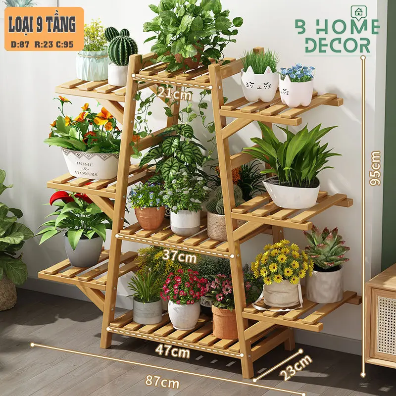 Kệ Gỗ nhiều tầng để chậu hoa cây cảnh, trong nhà và ngoài trời BD07 6