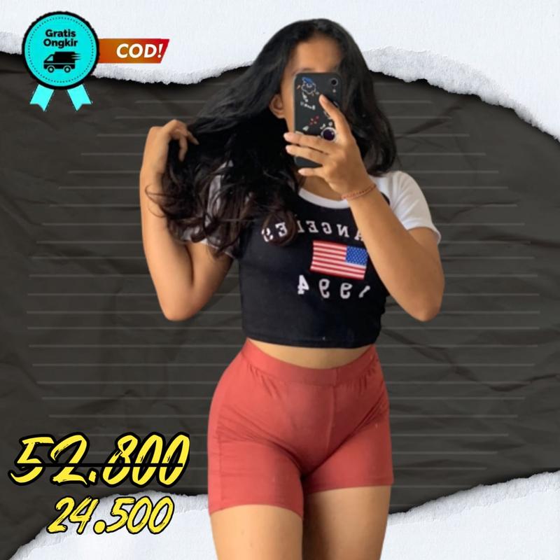Baju Kaos Crop Top Motif Wanita Los Angeles 1994 Rib Pendek 3