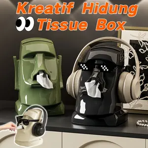 3IN1 Temrat Kotak Tisu Tissue Box Aesthetic Tisse Unik Bentuk Moai Purba Tisu Dekoratif Kreatif Hidung Tissue Box Aesthetic