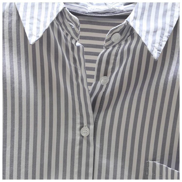 Product Introduction of Striped printed long-sleeve shirt women 2025 autumn new Korean version of loose simple mid-length cardigan shirt high-grade Top Womenswear 5