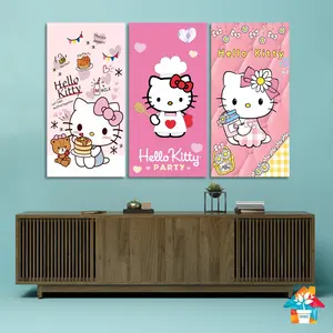 RUNABEE HIASAN DINDING DEKORATIF HELLO KITTY HIASAN KAMAR 15X30CM PAJANGAN DINDING KAYU PINK POSTER  TEMPEL AESTHETIC HOME DECOR