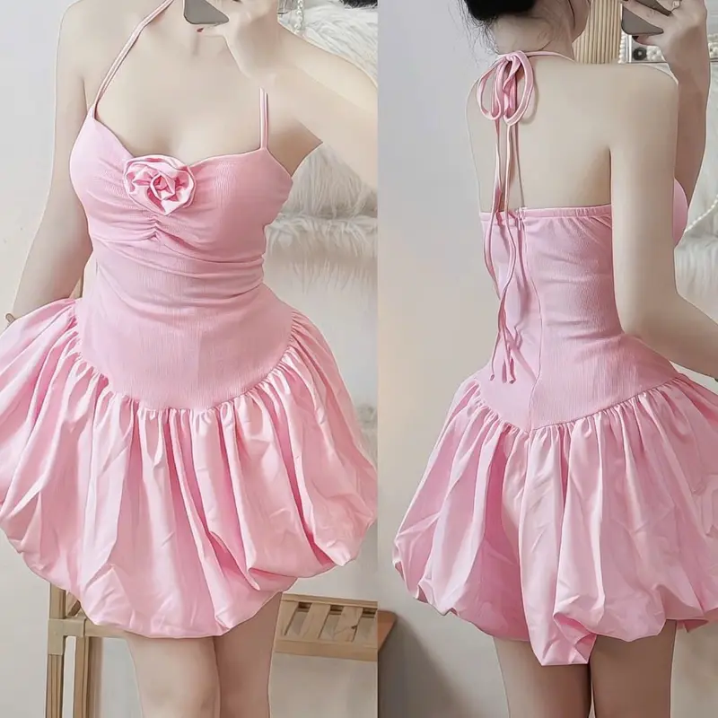 Đầm yếm cột cổ dáng bí kèm quần trong đính hoa giữa eo có mút xinh xắn 6