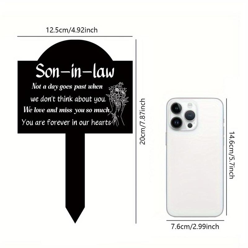 Son-in-law Memorial Acrylic Garden Stake, 1 Count Memorial and Sympathy Plaque, Simple Outdoor Cemetery Waterproof Decoration, Suitable for Yard Lawn Garden Decoration 1