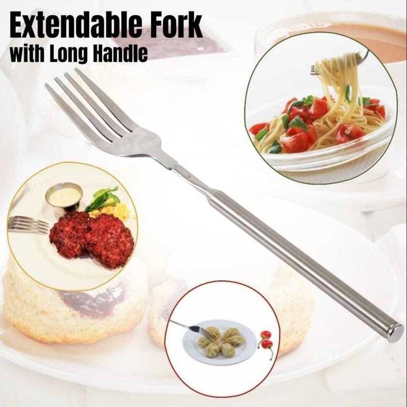 Western Style BBQ Dinner Fruit Dessert Long Handle Forks, 1 Count Stainless Steel Telescopic Fork, Dessert Fork For Home Kitchen, Cutlery & Tableware Supplies 5