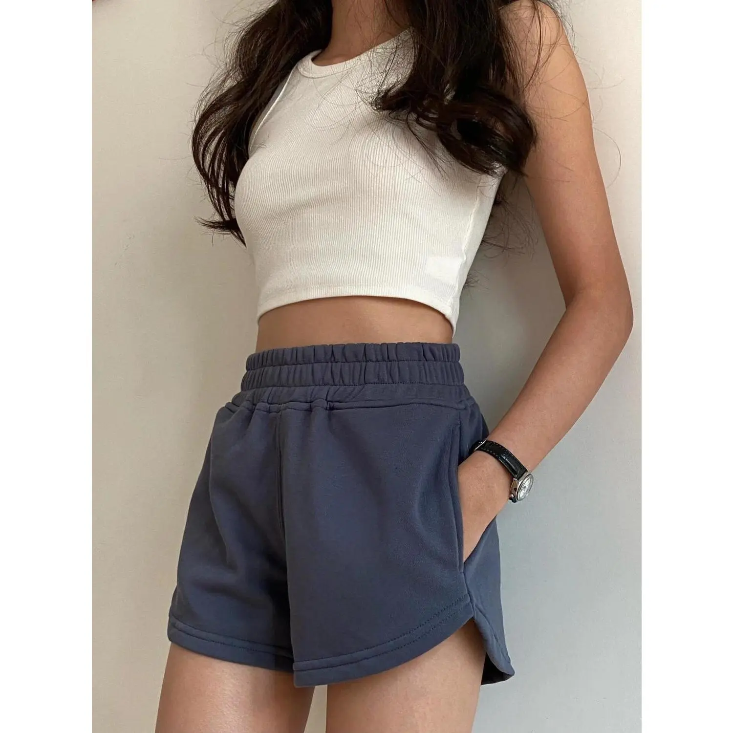 2024 Summer New Women's Elastic Waist Shorts Korean Style Casual Fashion Commuting Trendy Internet Celebrity Hot Pants