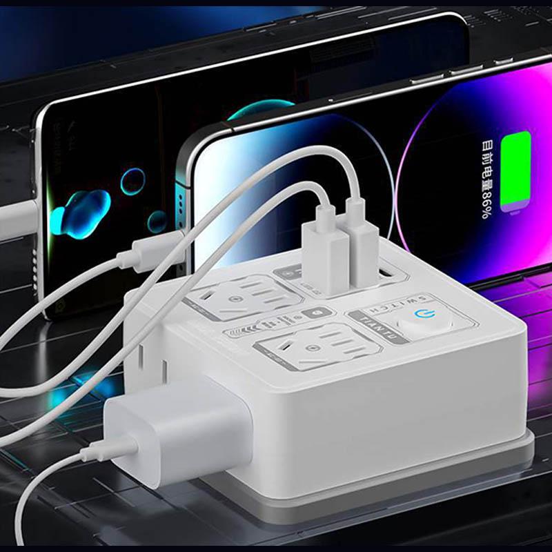 Multi functional socket converter - dual USB+Type-C charging port, compact and portable 3