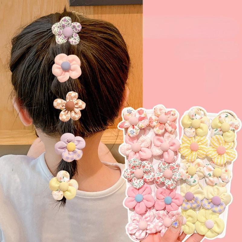 Product Introduction of 10Pcs Flower Hair Rope Korean Colorful Kids Hair Tie Cartoon Children's Head Rope Fashionable Candy Colored Girl Hair Accessories 1