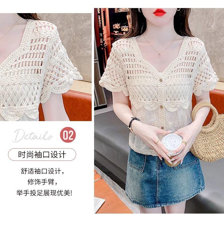 Product Introduction of Áo Cánh Ren khoét Cổ Chữ V, Thiết Kế Độc Đáo Dành Cho Nữ, Phong Cách Thanh Lịch, Trẻ Trung, Bó Sát, Áo ngắn Tay Bộ Sưu Tập Người, Mùa Hè 2024, Hàng Mới Về, [3311] 6