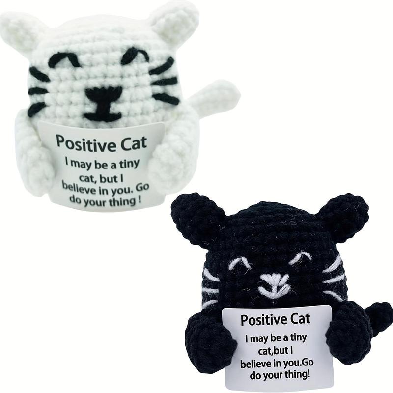 Product Introduction of Positive Cat Crochet Kit, 2 Counts/set Cute Crochet Kit with Positive Card, DIY Handmade Knitting Toy for Birthday Holiday Party 0