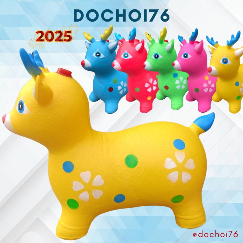 Thú nhún bơm hơi hình con Nai-Hươu-Ngựa loại to có nhạc cao su dành cho trẻ em, đồ chơi vận động cho bé