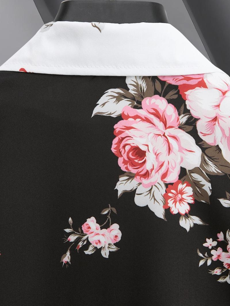 Product Introduction of Men's Colorblock & Floral Print Button Front Shirt, Loose Casual Pocket Short Sleeve Top for Summer, Summer Clothes, Men's Clothes for Daily Wear, Menswear 11