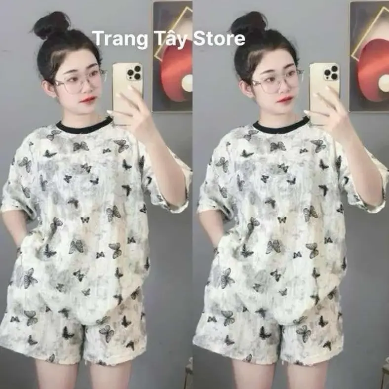 Bộ Áo Thun Chất Đũi Xước + Sét Bộ + Hình Bướm - Kích Cỡ Free Sezi 40-68kg - Trang Tây Store