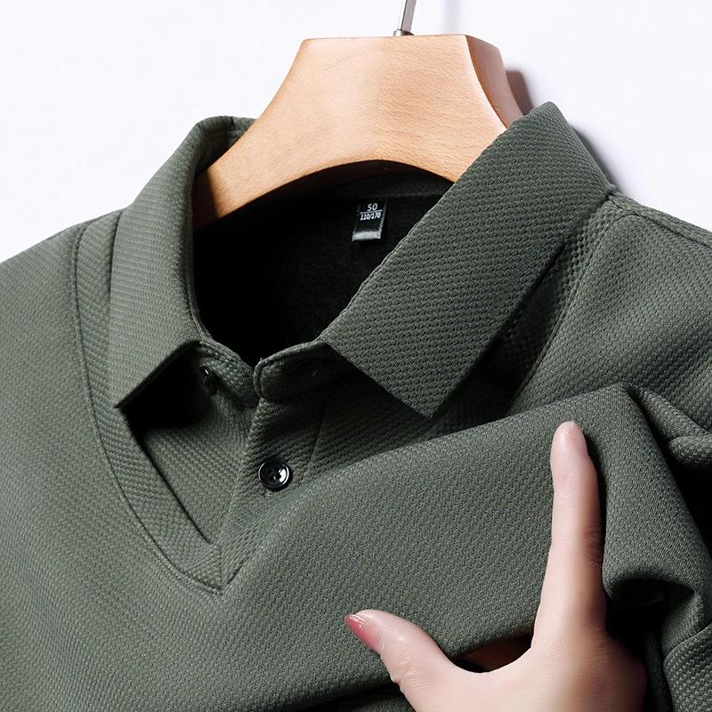 Product Introduction of Men'S Long Arm Polo Shirt Korean-Style Fake Two-Piece Business Men'S Casual Fashion Long-Sleeved Solid Color Lapel Shirts Comfortable All-Match Top For All Seasons Menswear Lingerie 12