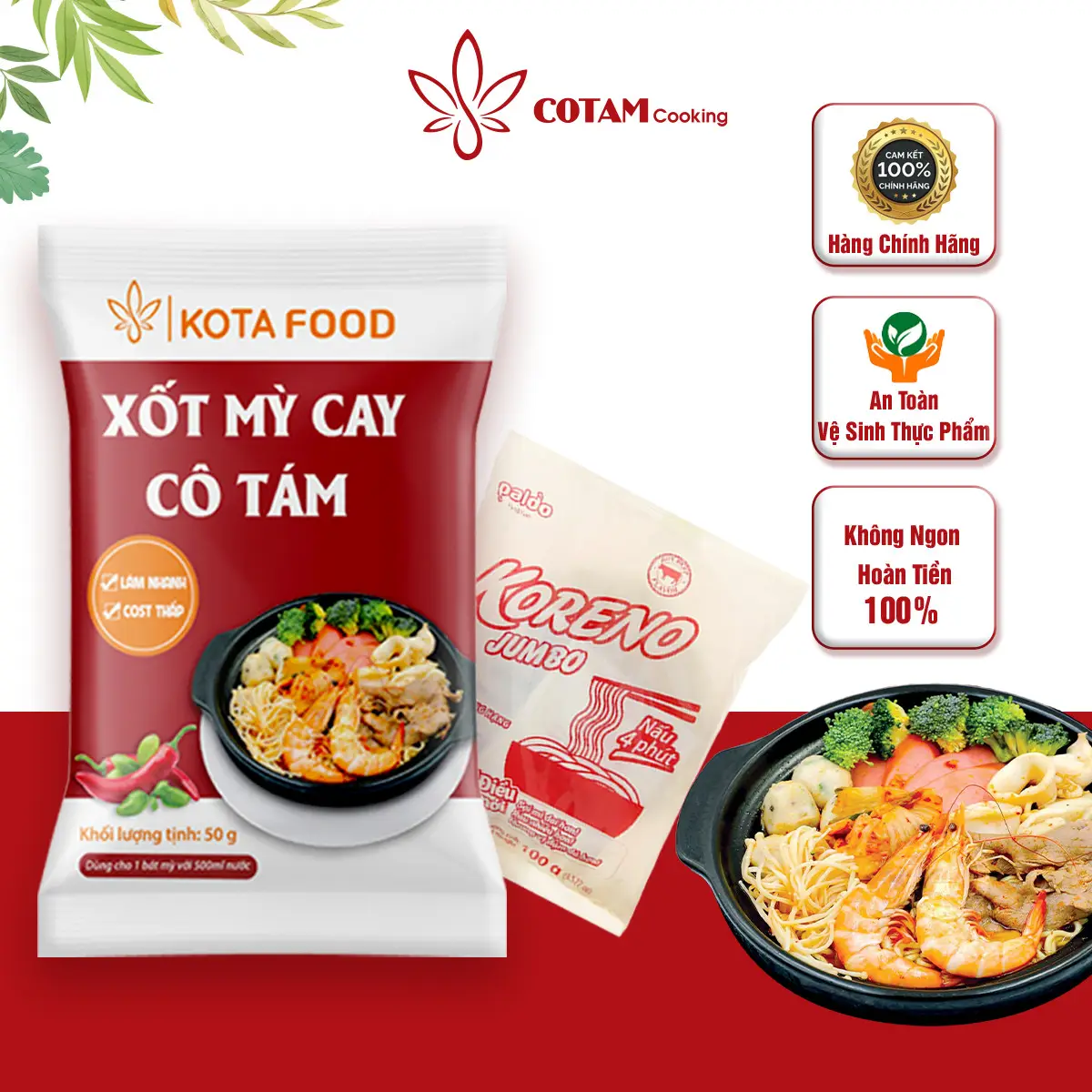 Combo 50Gam Sốt Mỳ Cay Cô Tám + 1 Gói Mỳ Koreeno Vị Kimchi