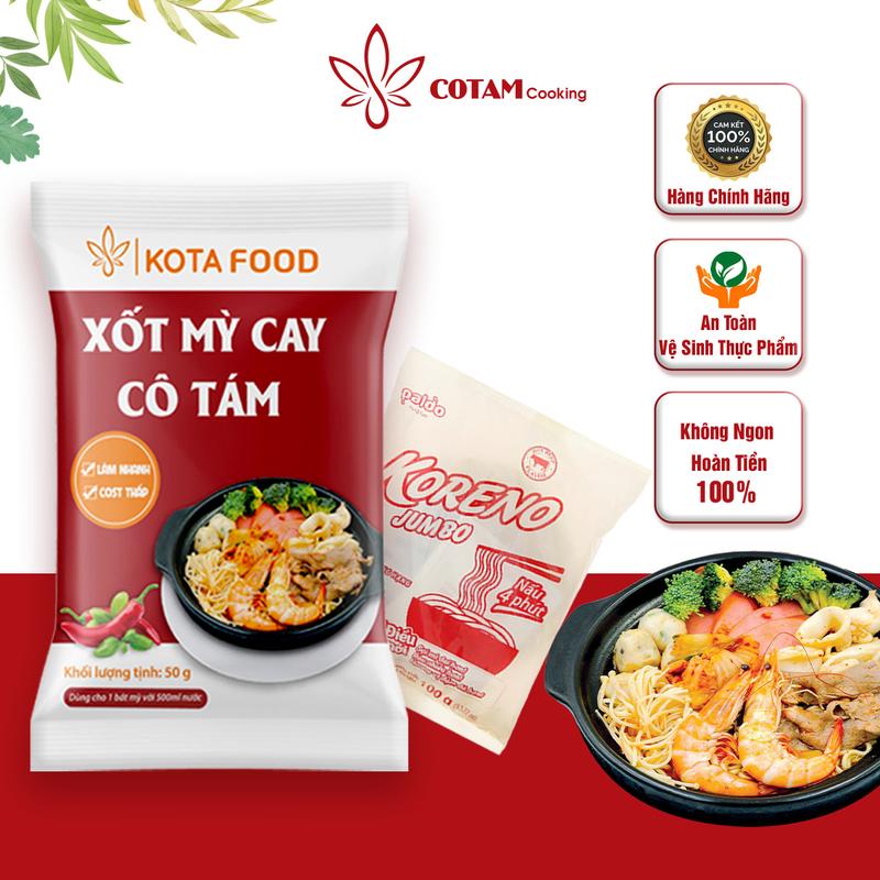 COMBO  50gam SỐT MỲ CAY CÔ TÁM + 1 Gói mỳ KOREENO vị KIMCHI