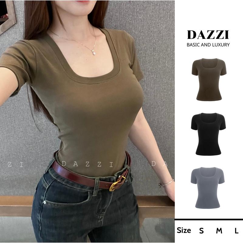 Áo thun trơn nữ cổ vuông vải cotton mịn DAZZI form ôm tôn dáng babytee Women