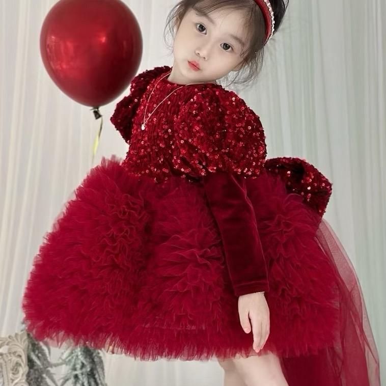 NGẮN TAY Váy công chúa kim sa đuôi tầng bồng bềnh cho bé yêu diện Tết