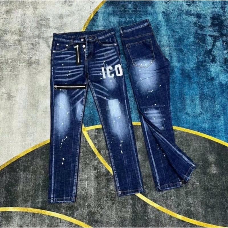 Quần dài jean nam  phối in ICON họa tiết  co giãn vẩy sơn xịn phong cách thời trang mẫu mới
