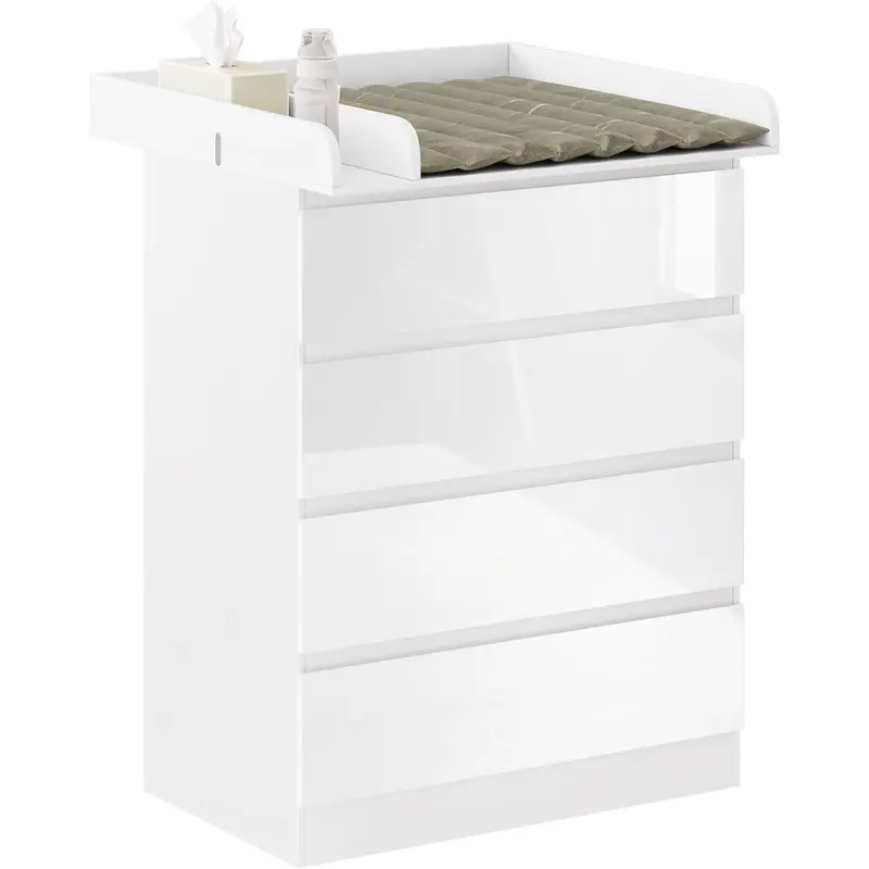 Baby Changing Unit with 4 Drawers, Changing Table Cabinet Baby Changing Station, Infant Diaper Table Changer, Chest of Drawers Dresser for Bedroom Nursery 0