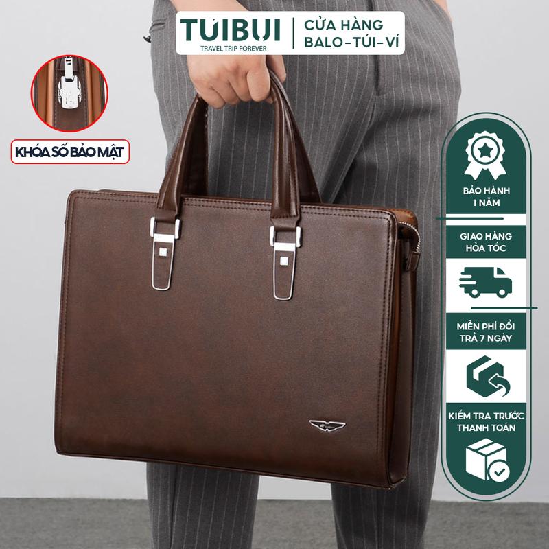  Cặp da nam công sở khóa số bảo mật  thương hiệu GORCHIS đựng máy tính laptop 14 inch giầy tờ tài liệu A4 chống nước Đựng Laptop 