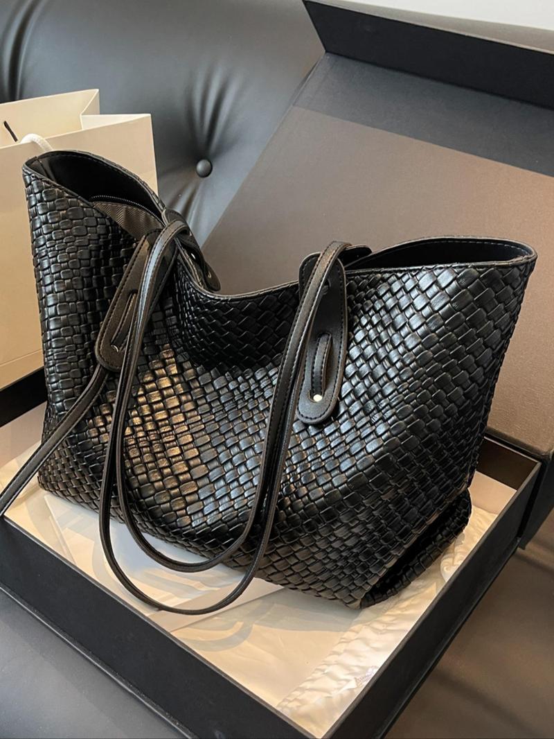 Product Introduction of Women's Fashionable Plain Color Tote Bag, 2025 New Style Casual Versatile Large Capacity Shoulder Bag for Daily Used, Trendy High-quality Daily Commuting Bag 5