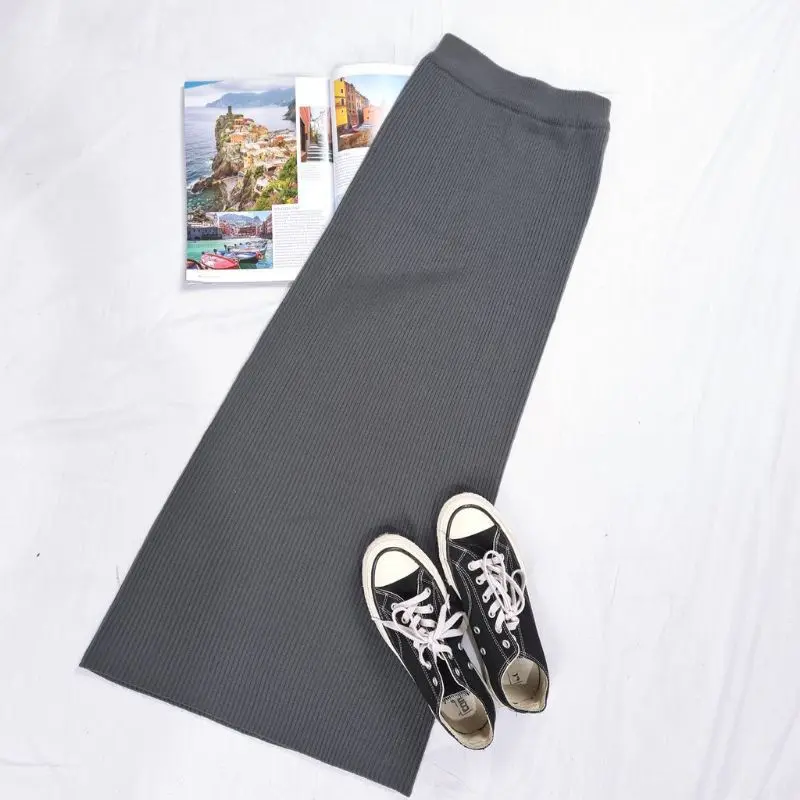 Rok Span knit rok semi rajut Polos Bawahan Simple 5