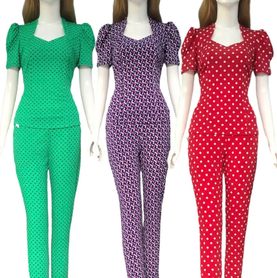 Mã D99-Sét Bộ Nữ Cổ Nữ Hoàng Quần Dài Phom Ống Túm Size 45Kg Đến 67Kg Chất Vải Thun Tơ Co Giãn 4 Chiều Mềm Mịn Mát - Women's Set - Ong Top Áo Polo Voi
