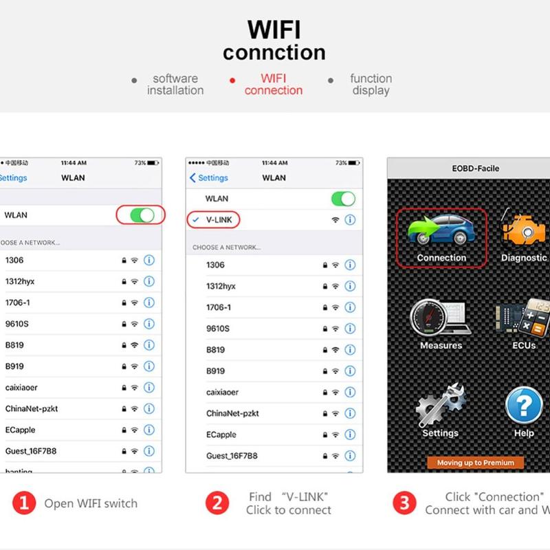 Công cụ chẩn đoán, Dụng cụ sửa chữa cho ELM327 OBD2, dành cho Android và IPhone, Máy quét OBD2, Công cụ chẩn đoán, Máy quét WiFi trên ô tô, Máy đọc mã lỗi 6