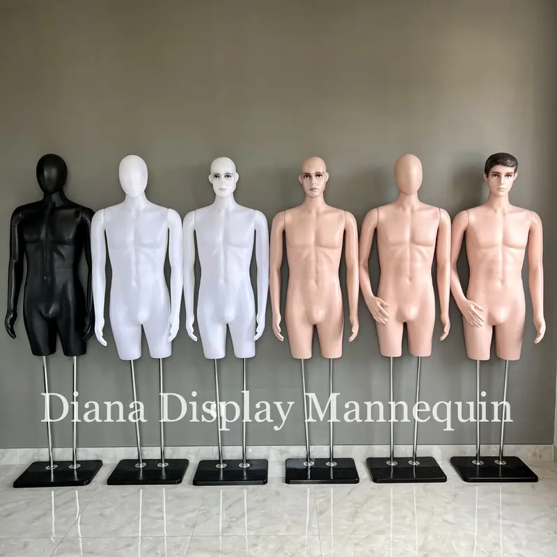 MANEKIN BAJU BODYFIT PRIA DEWASA SETENGAH BADAN DENGAN KEPALA DAN TANGAN PLASTIK SET TIANG BESI 5