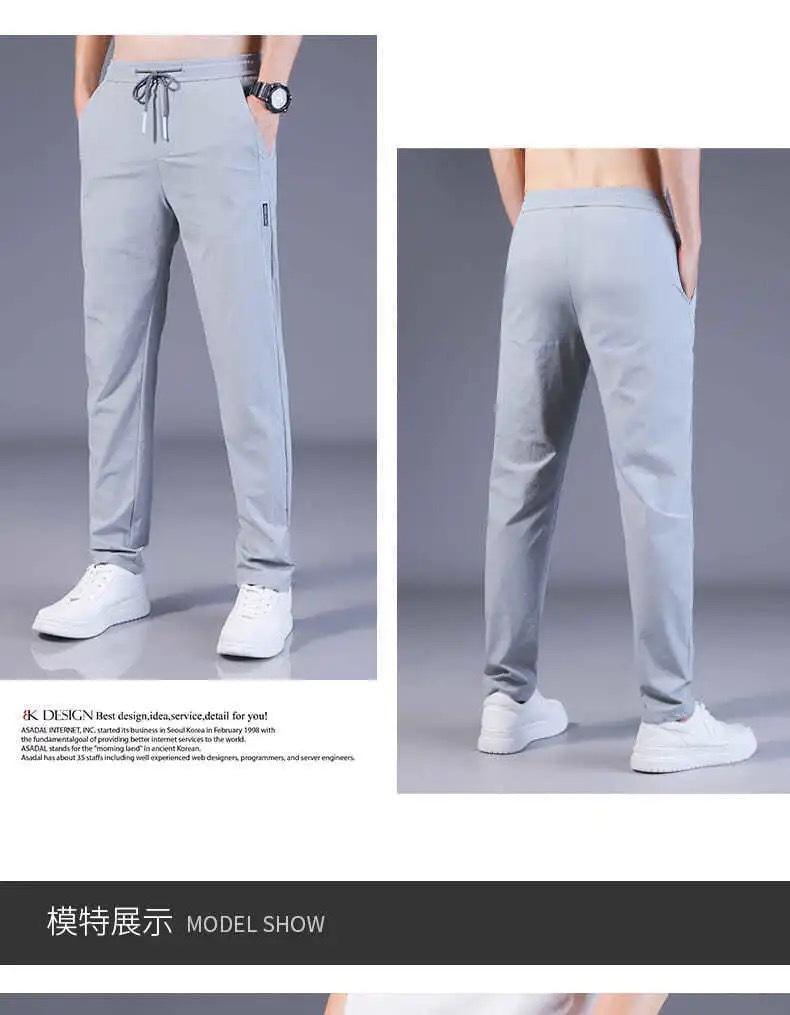 Product Introduction of Men's Ice Silk Pants Loose Breathable Straight Slim Casual Pants Summer Thin Long Pants Elastic Men's Sports Wholesale 9
