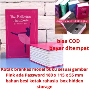 Kotak brankas model buku sesuai gambar Pink ada Password 180 x 115 x 55 mm bahan besi kotak rahasia