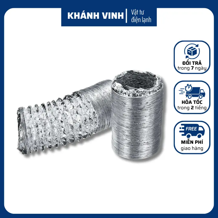 Ống thông gió mềm giấy bạc nhiều kích cỡ giá rẻ, ống hút mùi, ống nhôm nhún cách nhiệt chống cháy, ống thông gió PVC [ĐIỆN LẠNH KHÁNH VINH]