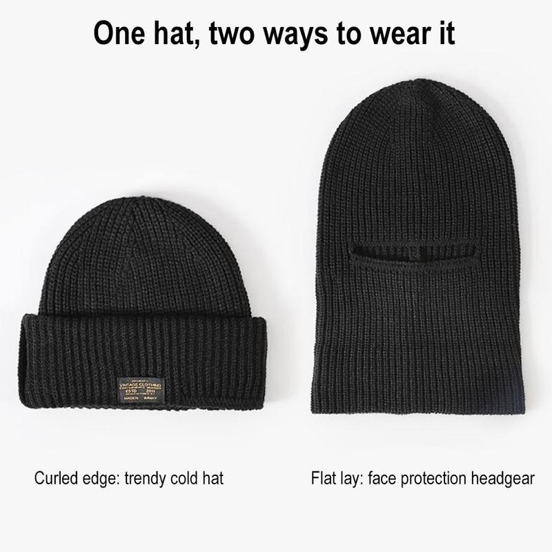 Product Introduction of Winter Men 2 In 1 Balaclava Hat Mask Beanie Knitted Bonnet Hat Neck Warm Fashion Accessories 32